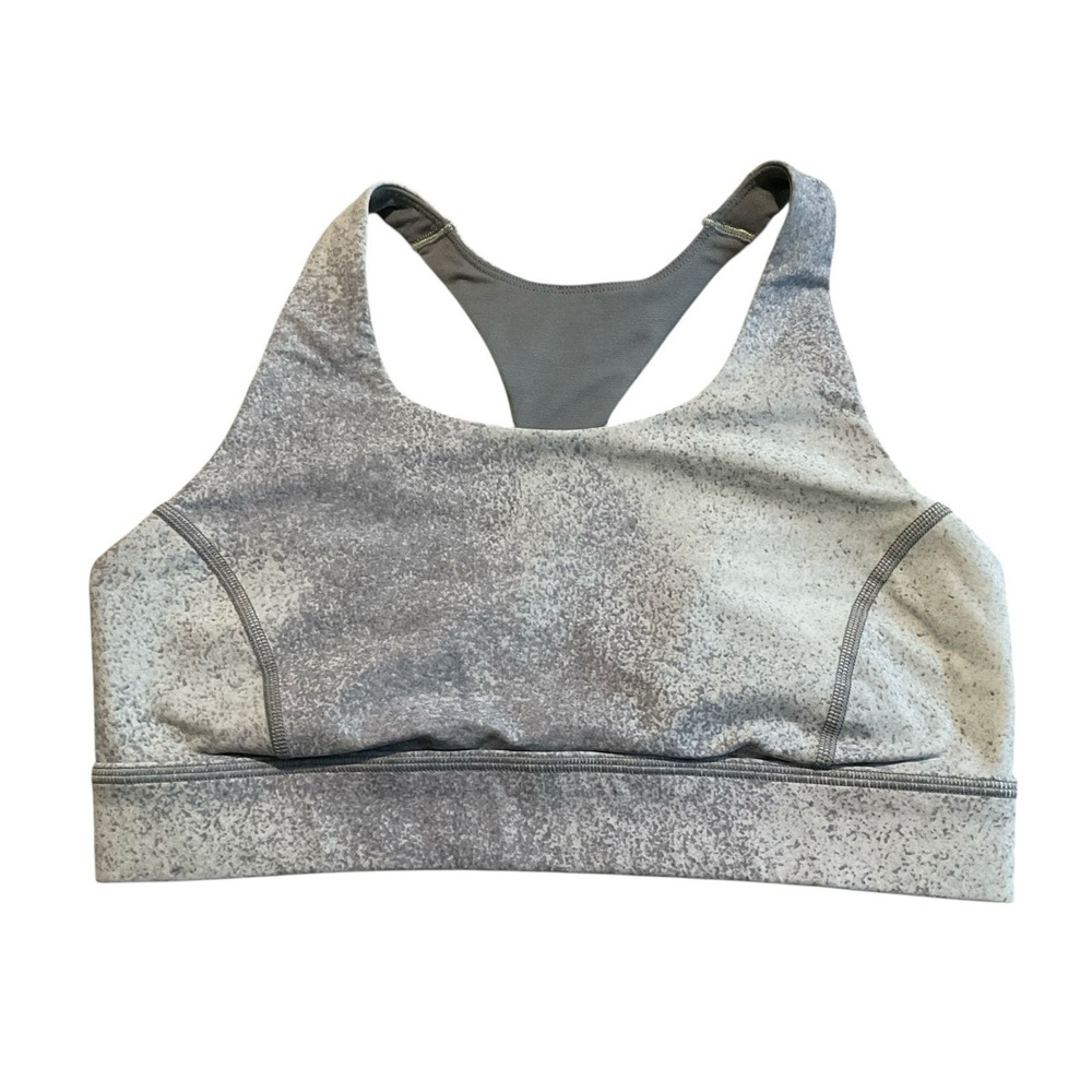 Lululemon‎ Gray Green Dotted Print Racerback Athletic Top Running Sport Bra Sz 8